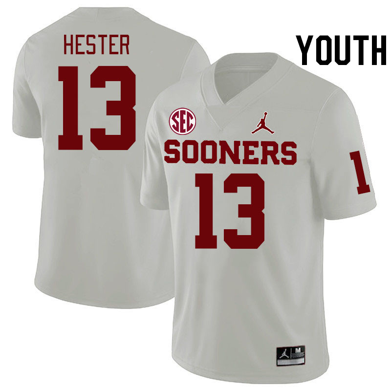 Youth #13 J.J. Hester Oklahoma Sooners 2024 SEC Conference College Football Jerseys-White